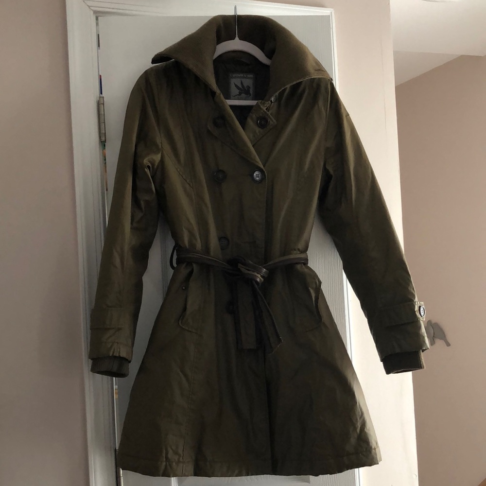 I. Spiewak &Sons waxed green trench with brown trim